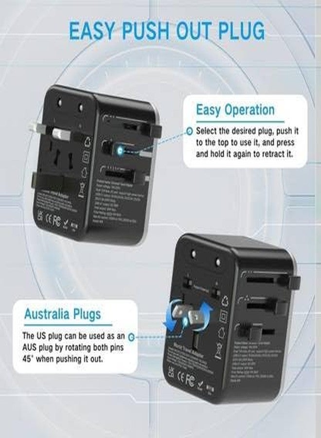 Primate Universal Travel Adapter, All-in-One Worldwide Plug, Compatible with Smartphone, Laptop, Camera, Tablet - Supports 224+ Countries (2025 Model) (Black-2) - Image 5